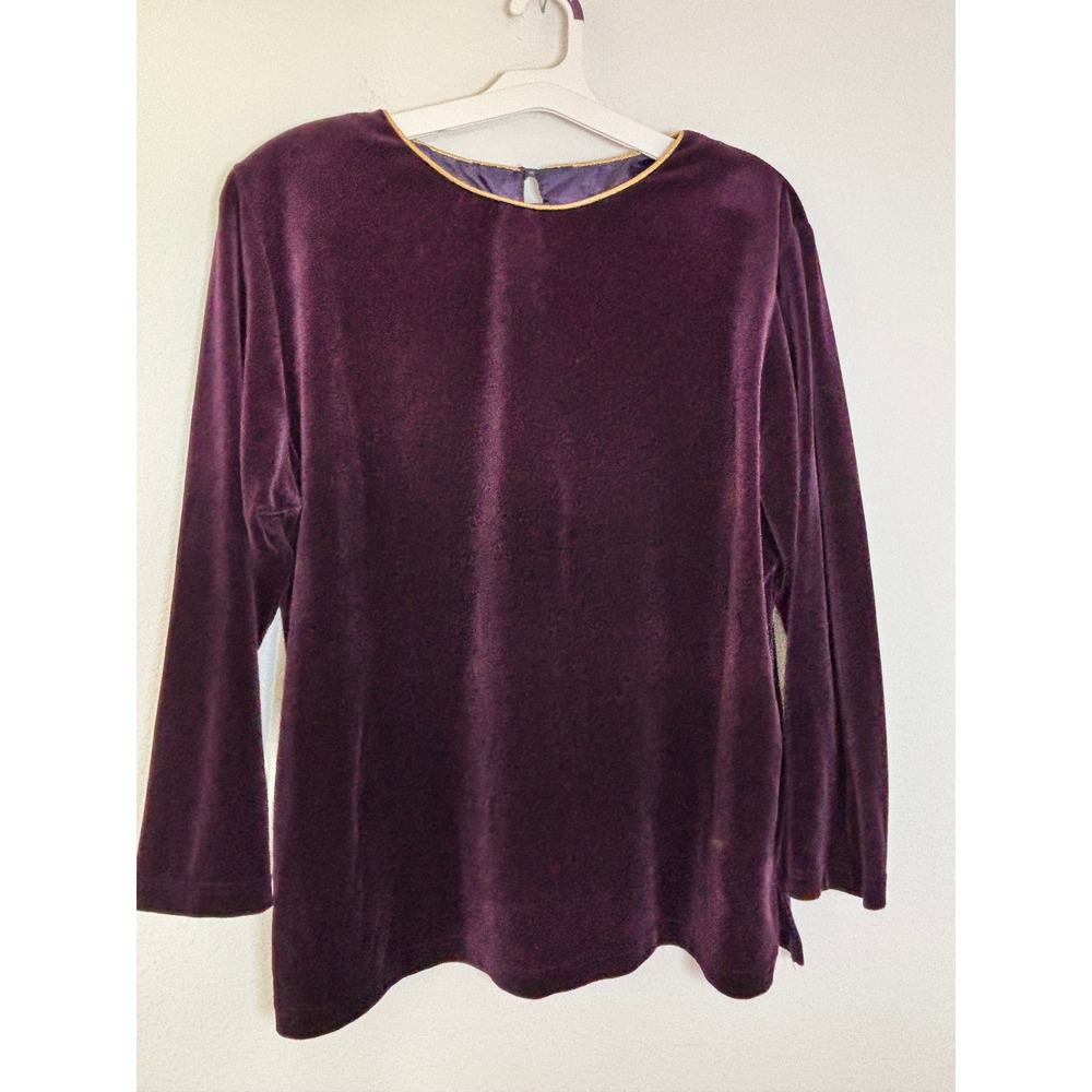 Joan Walters Purple Velvet 2 Piece Set Top Pants Gold Trim Vintage XL USA Made